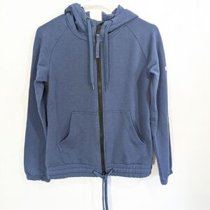 Women Wool Blend Sweatshirt Small Super Natural Hoodie Zipper Pockets blue